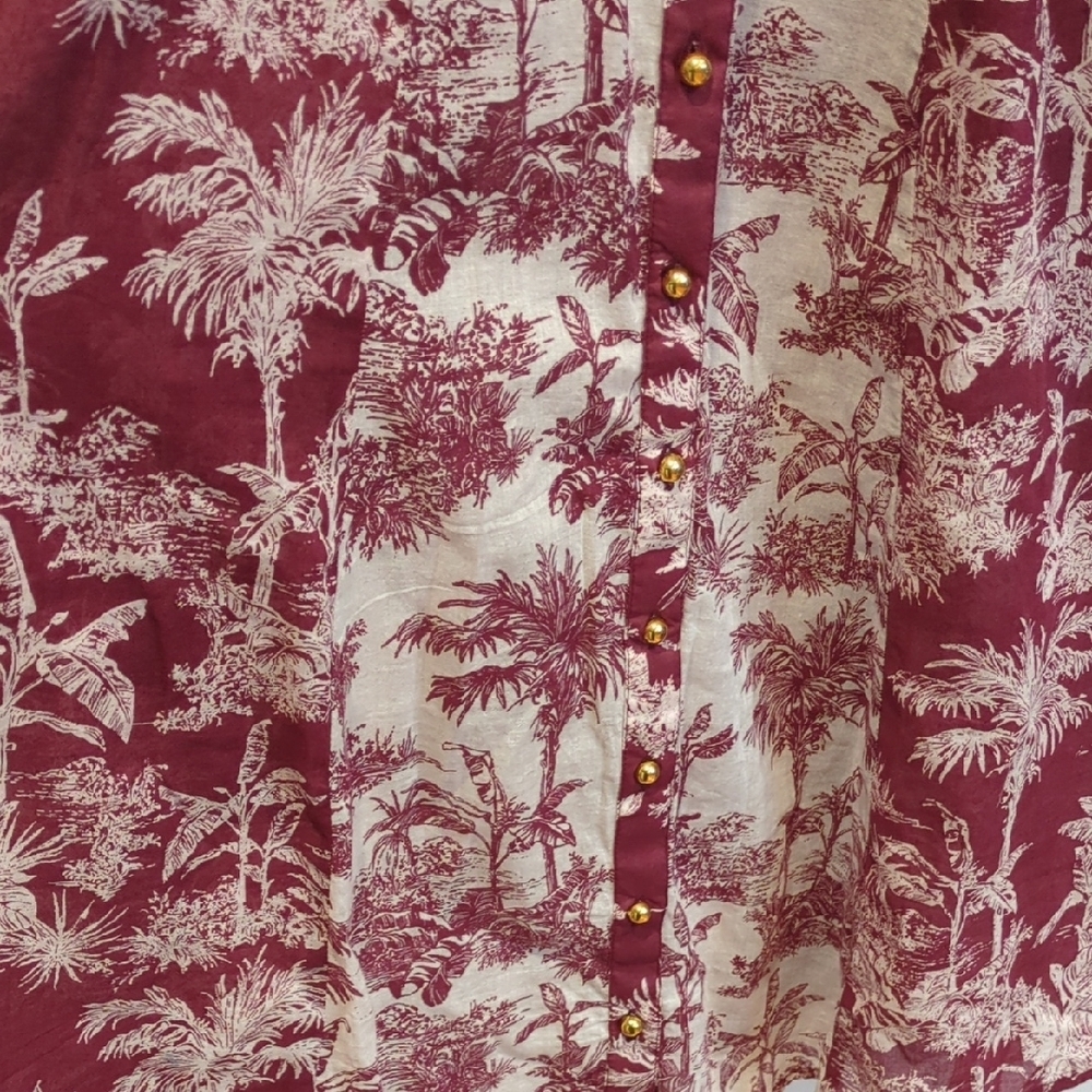 Miss June Cotton Boho Paris Toile Ruffle Sleeve Mini Dress Burgundy Red Boho NWT - Picture 7 of 12